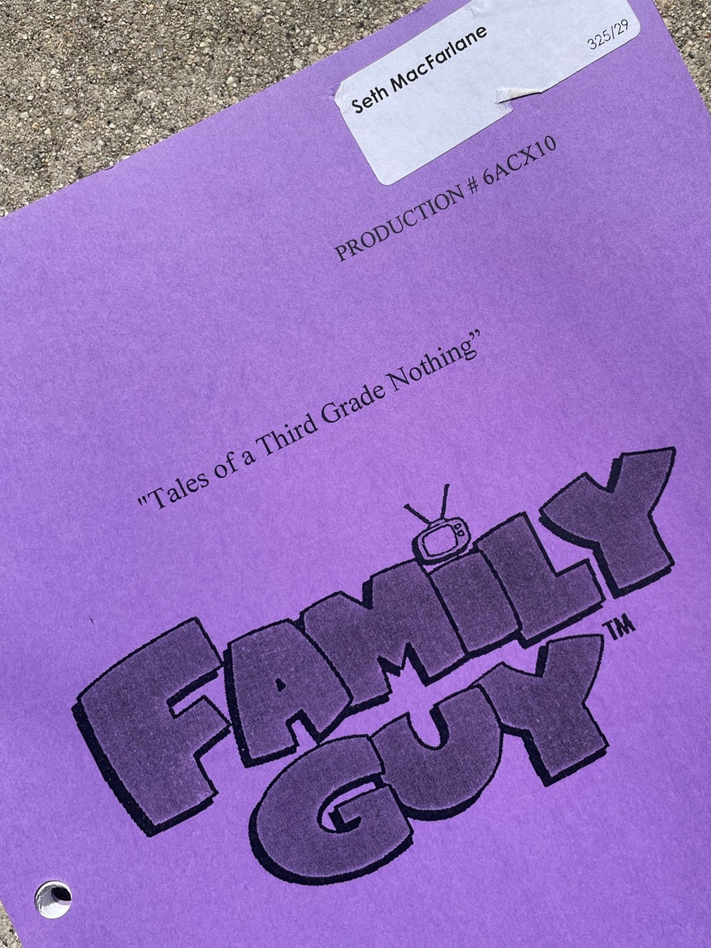 Family Guy SETH MACFARLANE Peter Stewie 2007 Production Used Table Draft Script